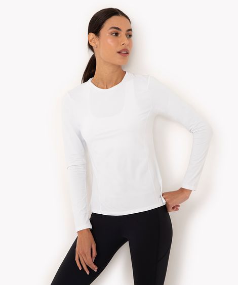 blusa esportiva manga longa com proteção uv - branco