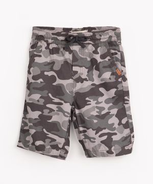 bermuda de sarja infantil estampada camuflada chumbo