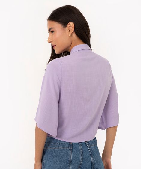 camisa cropped feminina de viscose com amarração lilás