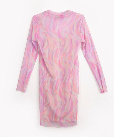 vestido de tule juvenil tie dye manga longa multicor