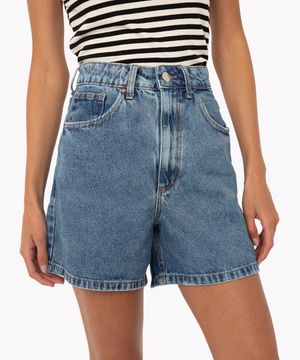 short jeans long cintura super alta azul médio