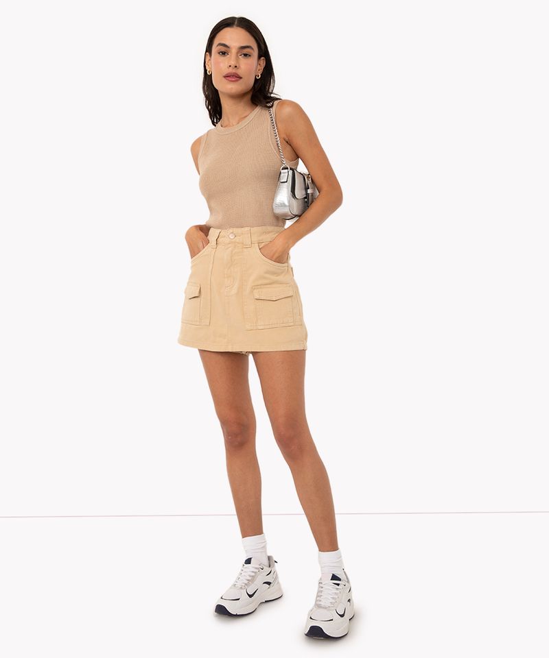 short saia cargo cintura alta com bolso kaki - C&A