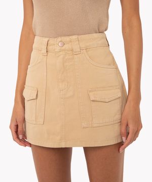 short saia cargo cintura alta com bolso kaki