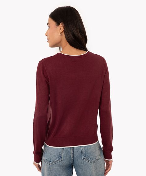 suéter de tricot básico bicolor vinho