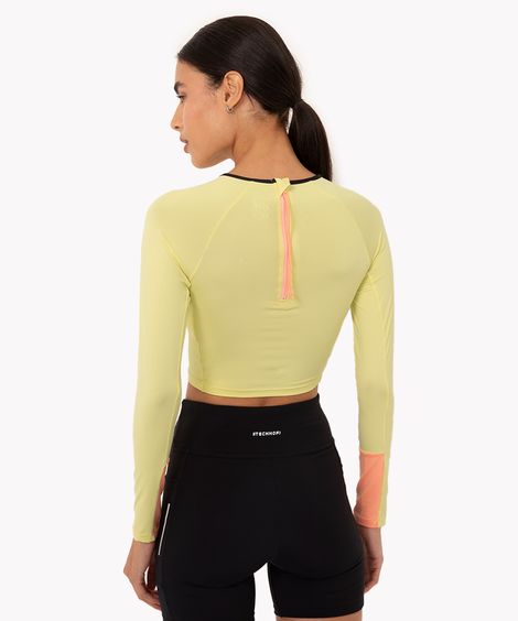 blusa cropped manga longa com proteção uv esportiva verde