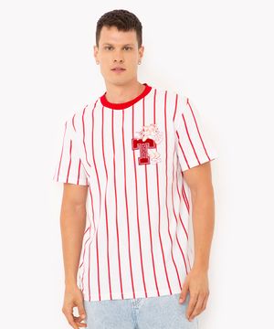 camiseta de algodão tom e jerry listrada manga curta off white
