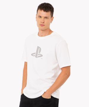 camiseta de algodão playstation manga curta branco