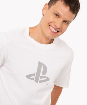 camiseta de algodão playstation manga curta branco