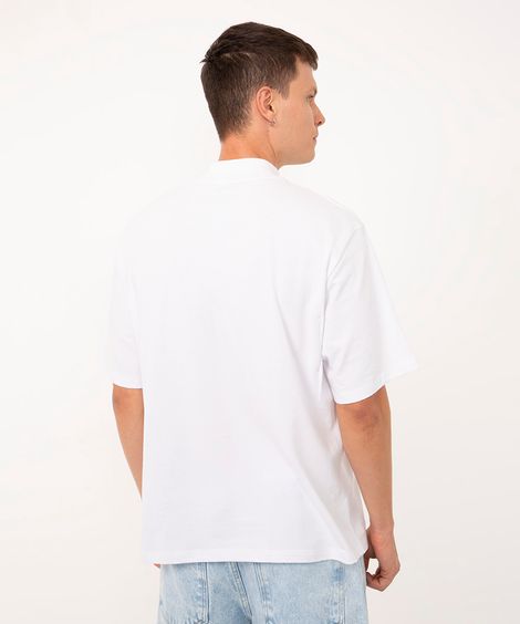 camiseta de algodão oversized gola careca alta branco - branco