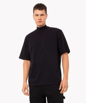 camiseta oversized de algodão manga curta gola alta preta