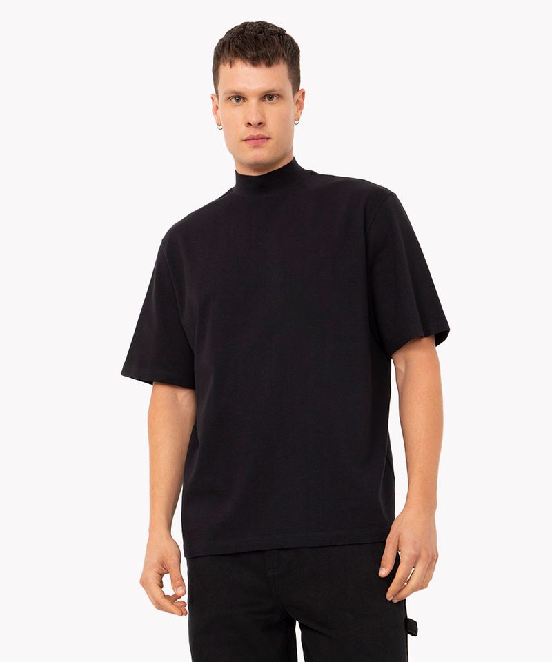 camiseta oversized de algodão manga curta gola alta preta - C&A