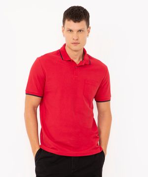 polo comfort de algodão básica manga curta com bolso vermelho