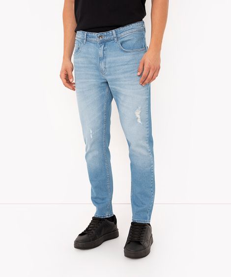 calça jeans skinny cropped com bolso azul claro