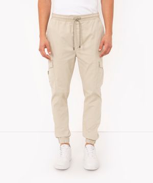 calça de sarja jogger cargo areia