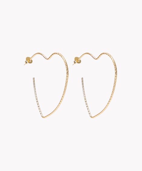brinco de argola fina coração dourado