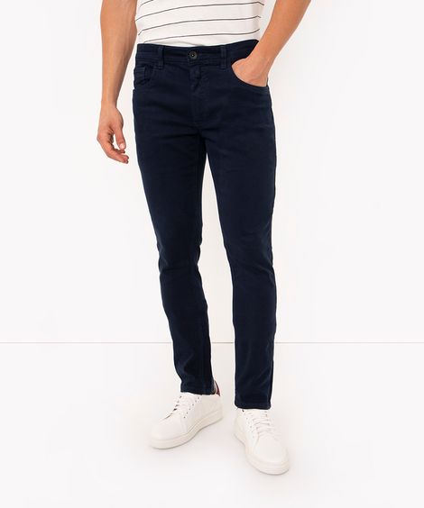 calça de sarja skinny stretch azul marinho