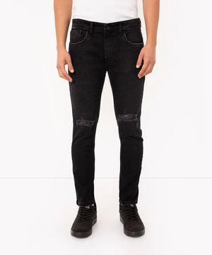 calça skinny jeans cropped destroyed black jeans