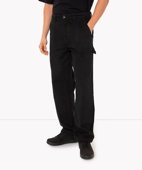 calça de sarja reta com bolsos e recortes preto