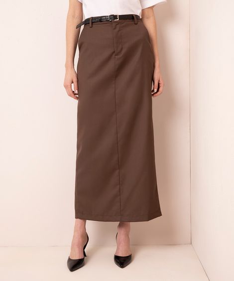 saia midi slit com cinto mindset marrom