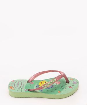 chinelo havaianas infantil slim princesa ariel verde