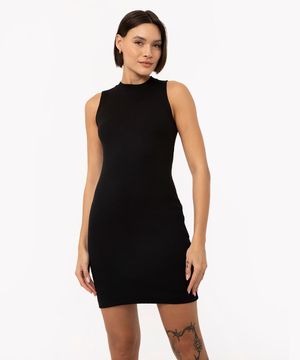 vestido curto de algodão canelado preto