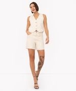 Bermuda De Sarja Cintura Super Alta Com Bolsos Off White