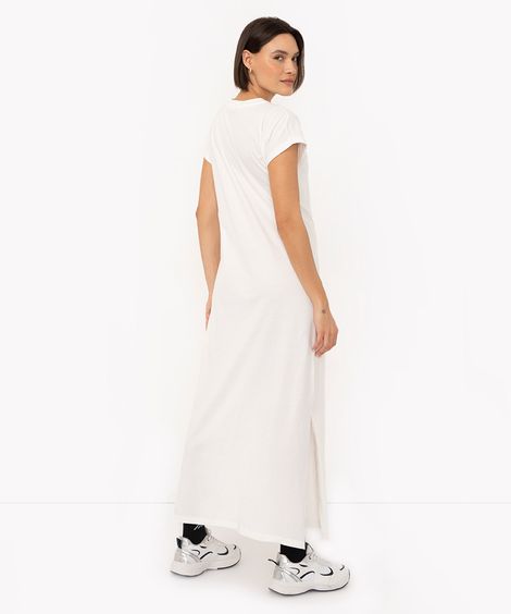 vestido de algodão longo com fenda off white