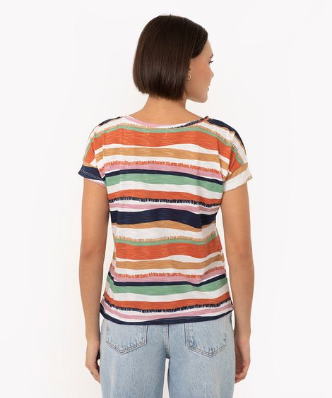 blusa de algodão em flamê listrada manga curta off white