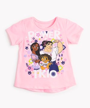 blusa infantil power trio encanto manga curta rosa