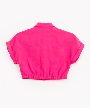 blusa com linho infantil e bolsos manga curta pink