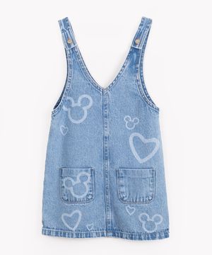 salopete jeans infantil mickey com bolsos azul médio