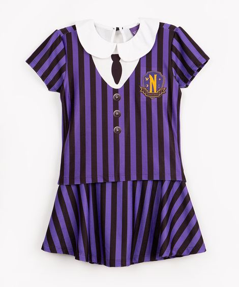 conjunto fantasia wandinha manga curta roxo