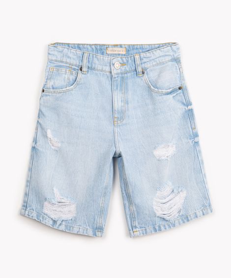 bermuda jeans juvenil slim com rasgos azul claro