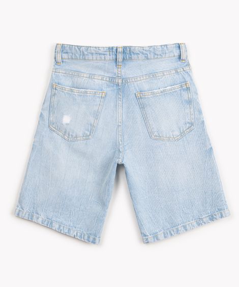 bermuda jeans juvenil slim com rasgos azul claro