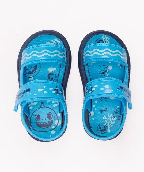 sandália infantil baby shark com balde de praia grendene azul