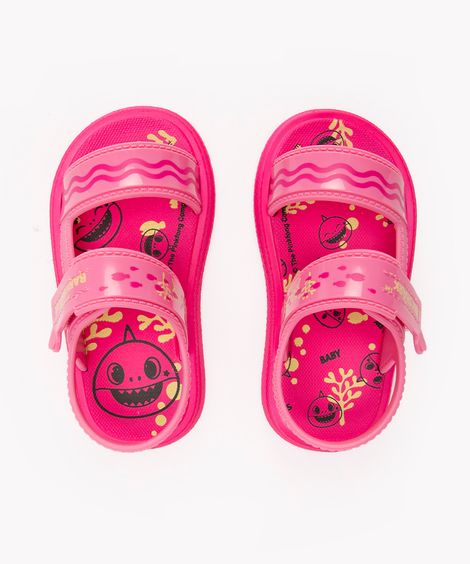 sandália infantil baby shark com balde de praia grendene rosa