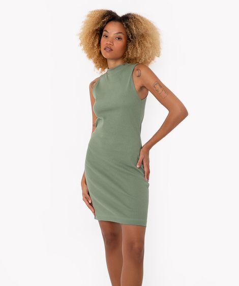 vestido curto de algodão canelado verde