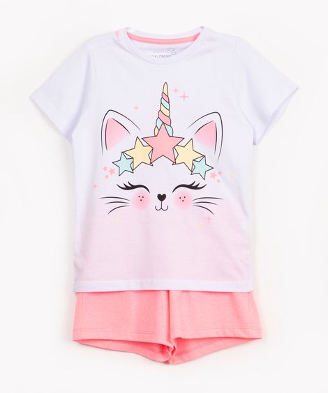 pijama de algodão infantil unicórnio manga curta branco