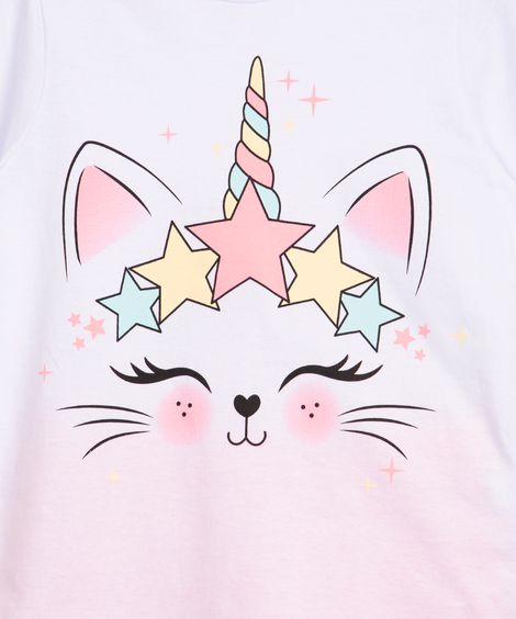 pijama de algodão infantil unicórnio manga curta branco