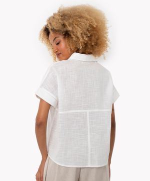 camisa de algodão com bolso manga curta off white