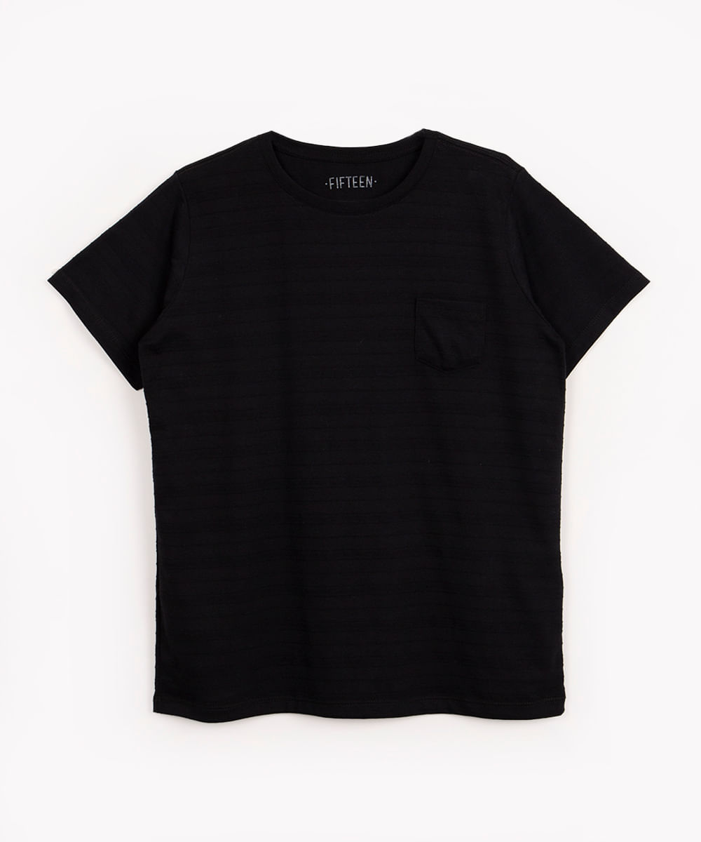 camiseta de algodão infantil com textura manga curta preta