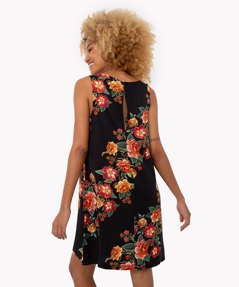 vestido curto de viscose floral preto