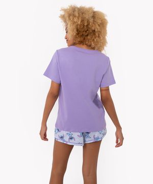 pijama de algodão manga curta com short stitch lilás