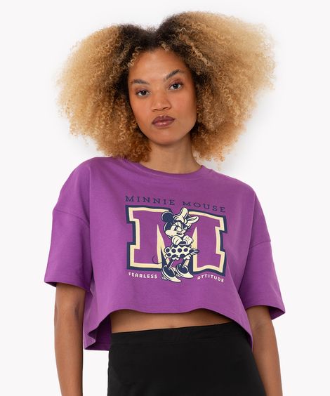 cropped manga curta minnie mouse roxo