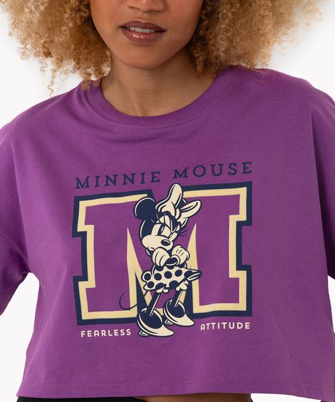 cropped manga curta minnie mouse roxo