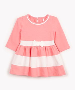 vestido de algodão infantil com laço manga longa rosa