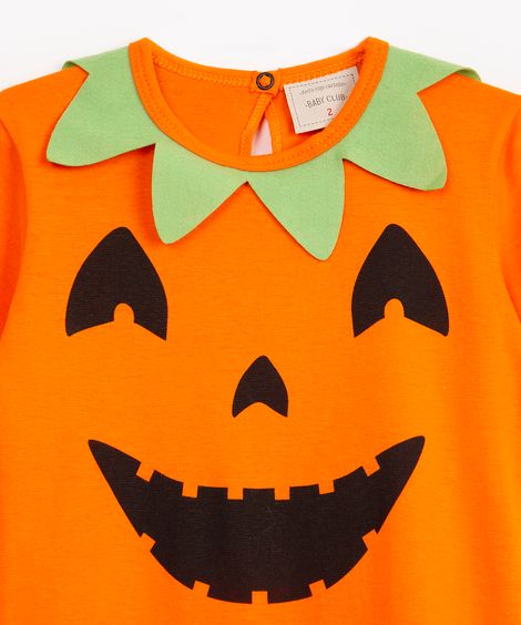 macacão fantasia abóbora infantil manga curta laranja