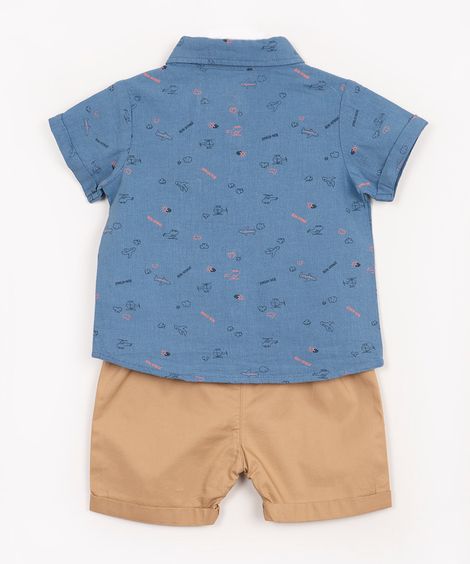 conjunto infantil avião nuvem manga curta kaki