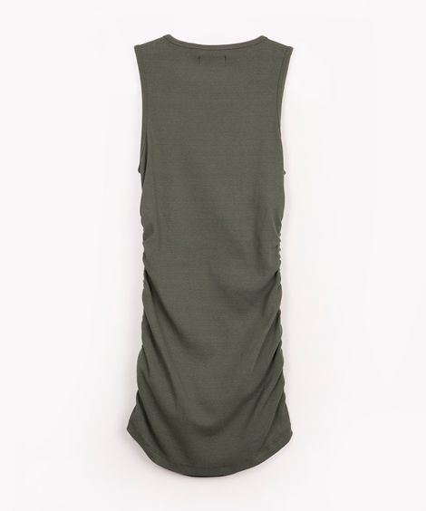 vestido de algodão juvenil com franzido verde militar