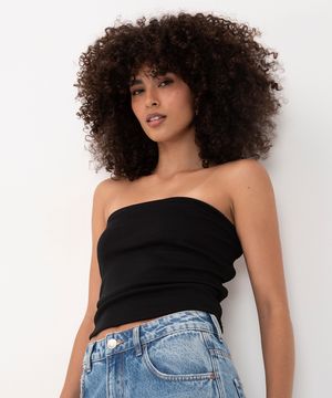 blusa sem alça decote reto preto